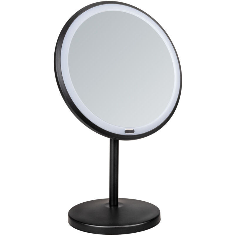 Miroir de maquillage à led sur pied Onno, éclairage led variable, grossissement 5x, allumage/extinction tactile, fonctionne sur piles ou par câble