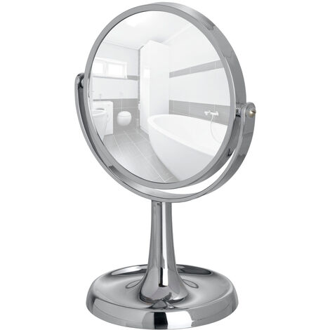 WENKO Miroir grossissant sur pied Rosolina, miroir grossissant x5, Ø15 cm, Plastique, 19,5x28x14 cm, Chromé - Chromé