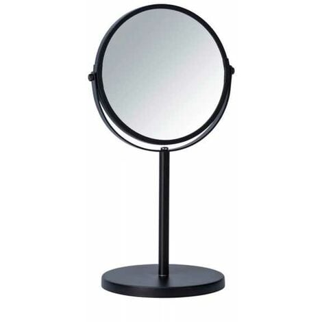 WENKO Miroir grossissant x3 Assisi, miroir grossissant sur pied, Ø 16 cm, Acier, 18,5x34,5x15 cm, Noir