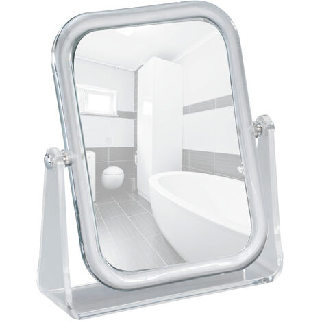 WENKO Miroir Grossissant x3 sur pied Noci, Miroir maquillage rectangulaire, acrylique, 18x21x5,5 cm, transparent