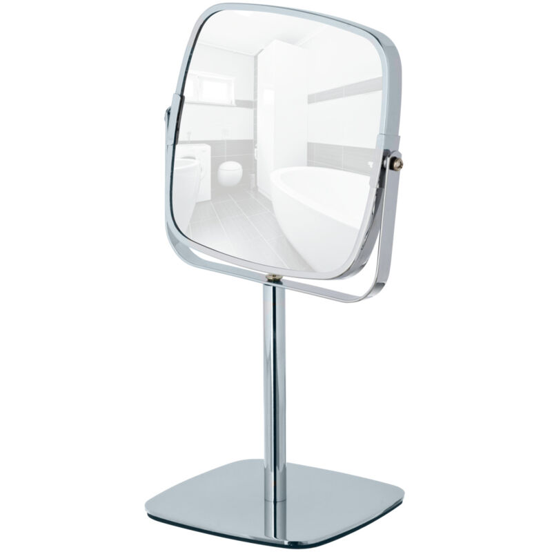 WENKO Miroir grossissant x5, Miroir maquillage sur pied, design carré, Acier, 14x14 cm, chromé