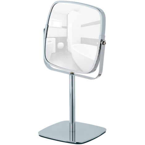 WENKO Miroir grossissant x5 Kare, Miroir maquillage sur pied, design carré, Acier, 14x14 cm, chromé - Chromé