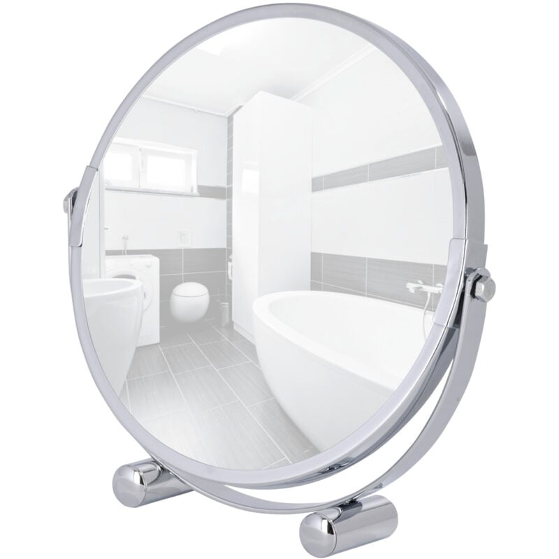 Miroir grossissant x5 Mera, miroir maquillage grossissant à poser Ø17 cm, Acier, 19x19x4 cm, Chromé - Wenko