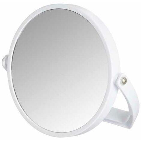 WENKO Miroir grossissant x5 Noale, miroir maquillage à poser, Ø 15 cm, Plastique, 19,5x19x2 cm, blanc - Blanc