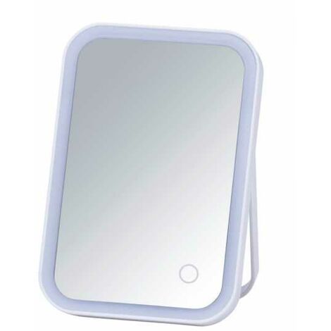 WENKO Miroir maquillage lumineux Arizona, miroir grossissant LED x3, miroir à poser pivotant, fonction tactile pour régler la luminosité, surface de miroir : 12x15,5 cm, Plastique, 17x20,5 cm, blanc