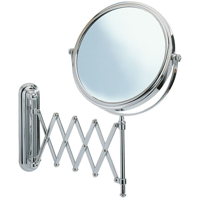 Miroir cosmétique mural Télescope Deluxe - réglable en hauteur, orientable, chrome, miroir de ø 20 cm, 23 x 38 x 50 cm