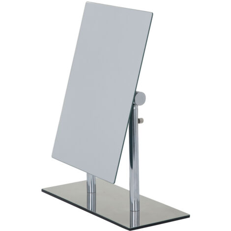 WENKO Miroir sur pied à hauteur réglable Pinerolo, utilisation horizontal ou vertical, Acier - verre, 23x10x27-35 cm, chromé - Chromé