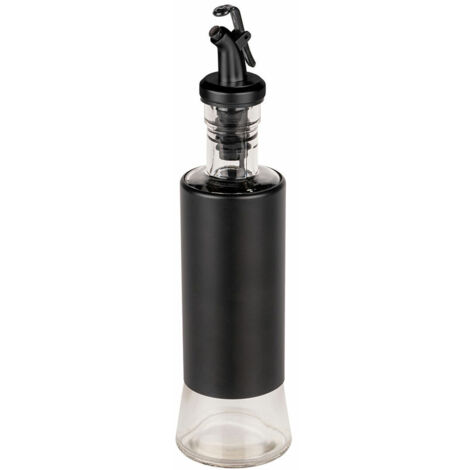 Wenko Oliera e acetiera Boga, 300 ml, beccuccio con sistema a 1 click per un dosaggio preciso, bottiglia di vetro con copribottiglia in acciaio inox e plastica, Ø 6 x 25 cm, trasparente/nero