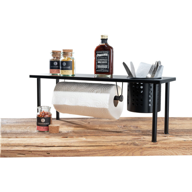 WENKO Étagère universelle avec porte-rouleau Blanco, étagère de cuisine, gain de place sur le plan de travail, support pour le rangement d'ustensiles