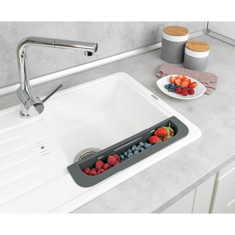 Organisateur d'évier Wenko gris extensible accessoire de cuisine pratique rangement évier égouttoir à couverts support de rangement plastique 36 à