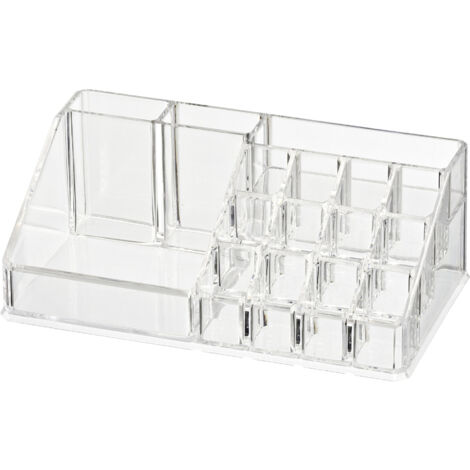 WENKO Organiseur maquillage, rangement maquillage 16 compartiments pour bijoux, maquillage..., Acrylique, 22,5x8x12,5 cm, transparent
