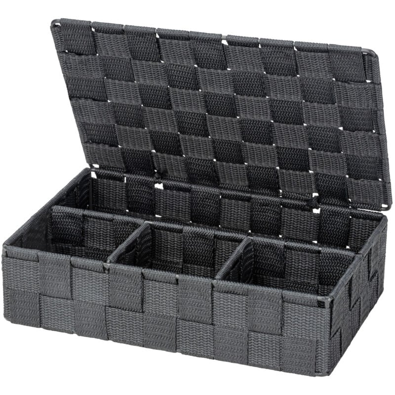 Organiseur salle de bain 4 compartiments Adria, petit panier rangement salle de bain avec couvercle, Polypropylène, 26x17x7.5 cm, anthracite - Wenko