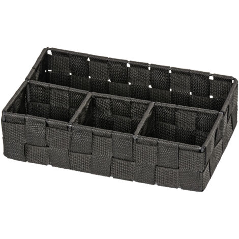 WENKO Organiseur Salle de bain Adria petit, Rangement salle de bain 4 compartiments, Polypropylène, 26x17x6.5 cm, noir - Noir