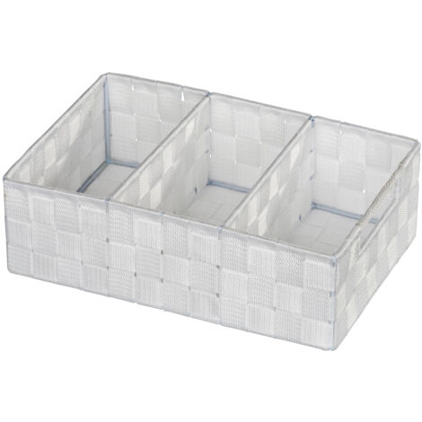 WENKO Organiseur Salle de bain Adria, Rangement salle de bain 3 compartiments, Lot de 2, Polypropylène, 32x21x10 cm, blanc