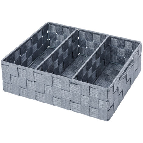 WENKO Organiseur Salle de bain Adria, Rangement salle de bain 3 compartiments, Lot de 2, Polypropylène, 32x21x10 cm, gris