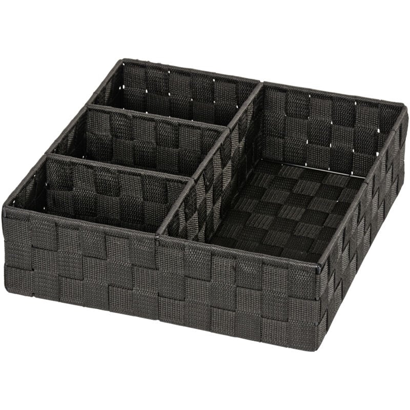 Organiseur Salle de Bain, Boite de rangement Adria, avec 4 compartiments, Polypropylène, 32x10x32 cm, noir - Wenko