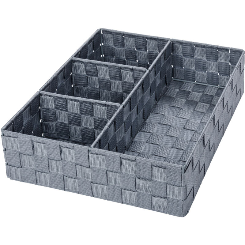 Panier de rangement WENKO Adria Gris 4 Compartiments 32x10x32 cm Organisateur salle de bain en plastique avec 3 petits et 1 grand compartiment pour