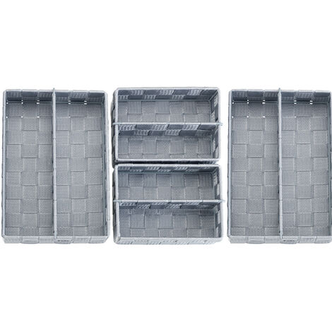 WENKO Organiseur tiroir cuisine avec rangement amovible Adria S et M, boite rangement salle de bain, Lot de 4, plastique, 13x6x18 cm et 18x26x6 cm, gris