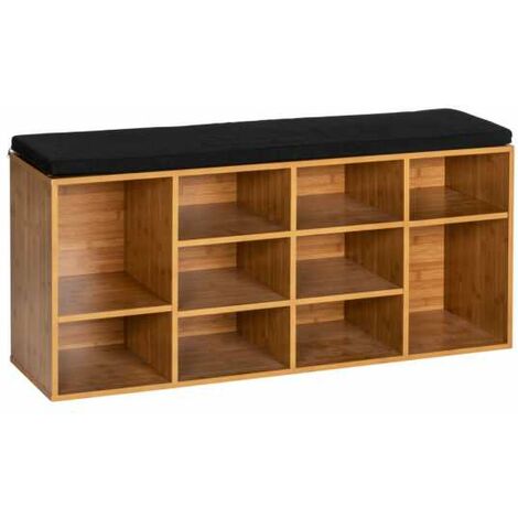 WENKO Panca d'ingresso Loft, panca porta scarpe in legno con seduta in tessuto, fino a 10 paia di scarpe, MDF, 103x48x29,5 cm, marrone - nero