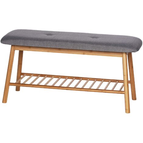 WENKO Panca scarpiera Bahari - Scarpiera con seduta imbottita, Bambù, 90 x 45 x 34 cm, Marrone