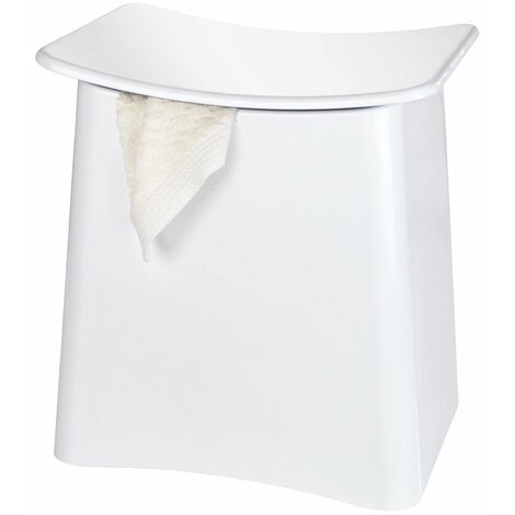 Wenko – Panier à linge 33L avec siège en plastique ABS – Dimensions 45 x 48 x 33 cm – Poids maximum 120 kg – Design moderne blanc