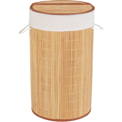 WENKO Panier à linge Bamboo, corbeille à linge avec sac à linge sale amovible, capacité 55L, Bambou, Ø 35x60 cm, marron