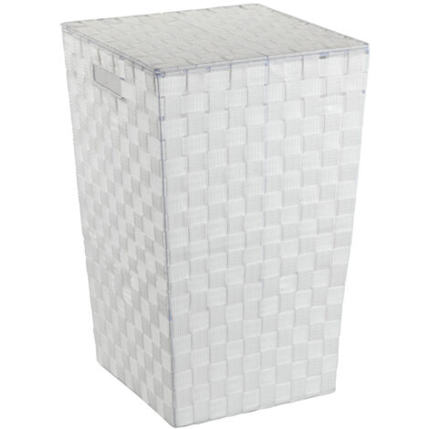 Wenko – Panier à linge carré 48L en polypropylène effet tressé – Dimensions 33 x 53 x 33 cm – Couvercle et poignées pour transport facile – Blanc