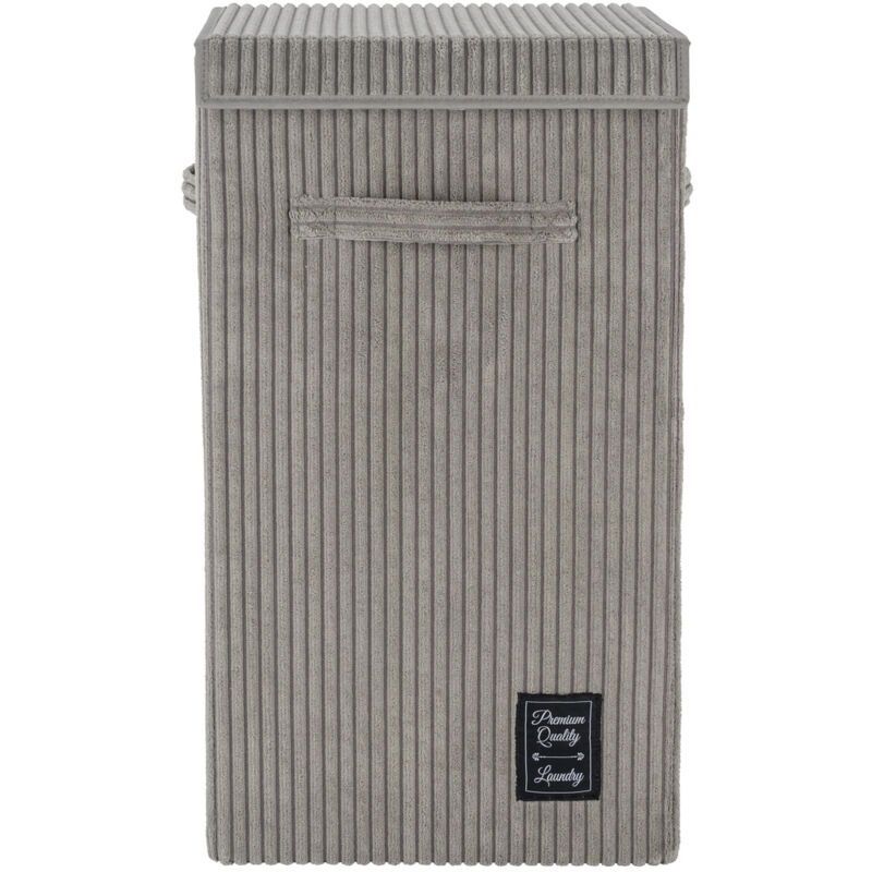 Wenko - Panier à linge Cora Couvercle, Fermeture velcro, Capacité 63L, 3 poignets intégrées, Polyester Effet Velours côtelé, 33x58x33 cm, Gris
