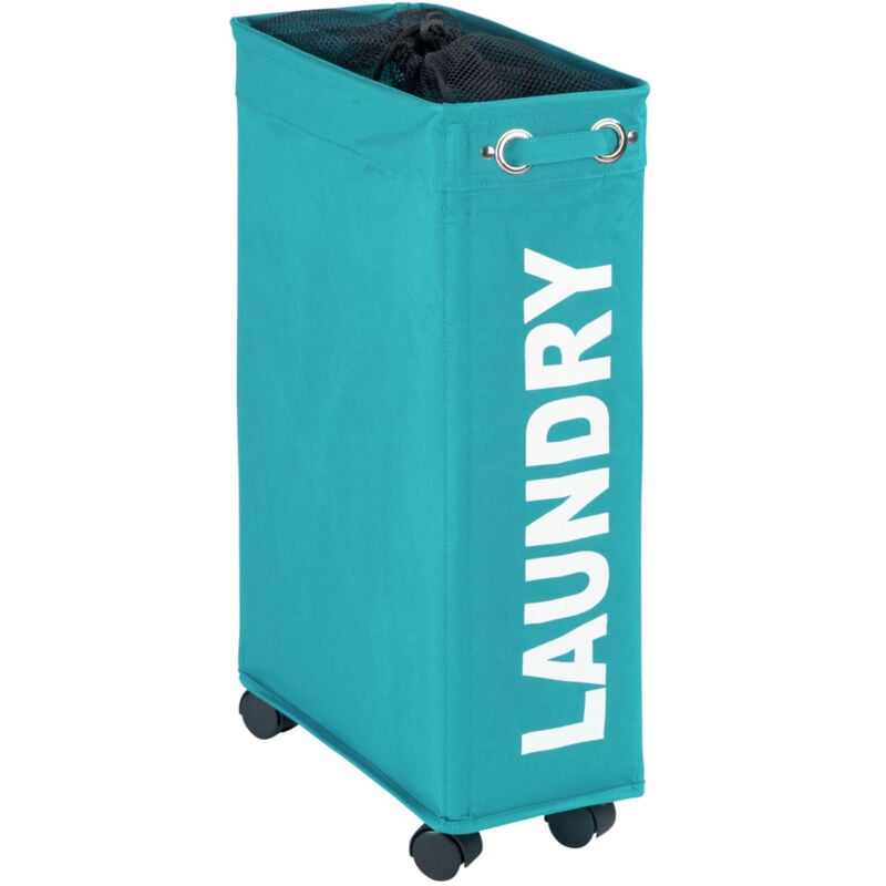 Panier à linge WENKO Corno turquoise 43 l 60 cm à roulettes Panière à linge design en polyester pour coin Bac à linge avec système de tri du linge