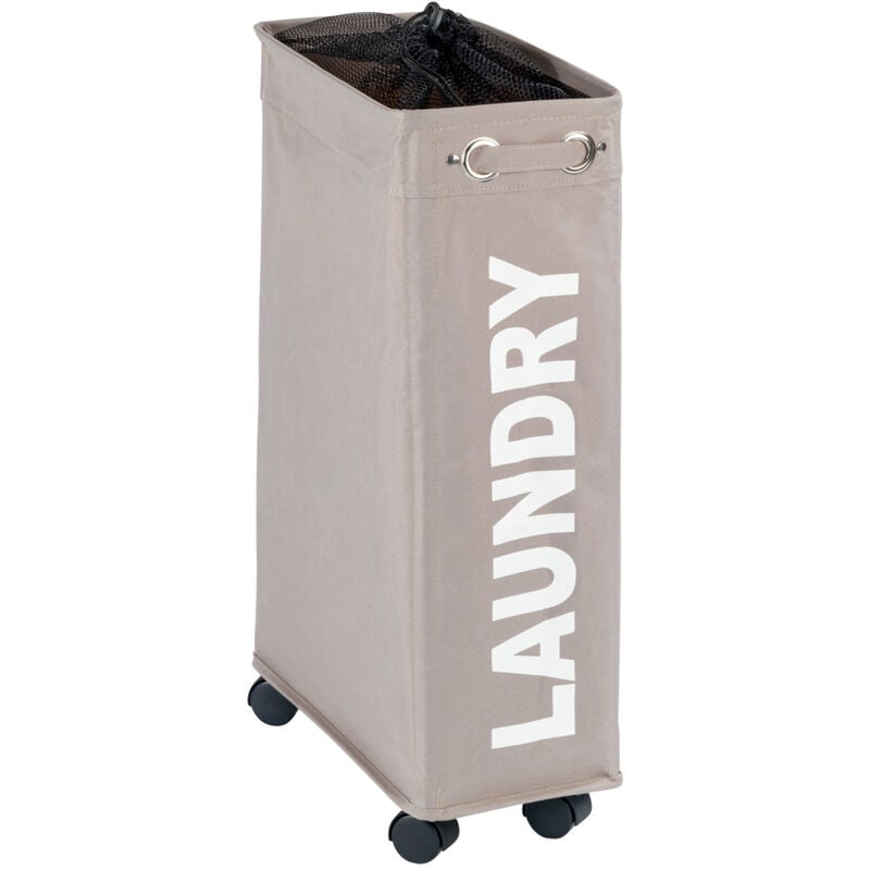 Panier à linge Wenko Corno taupe 43L roulettes pratique bac à linge polyester avec roulettes collecteur de linge sale pour petits espaces rangement