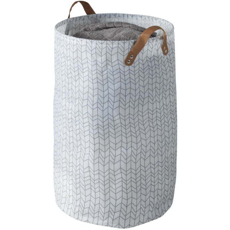 Panier à linge Geo Wenko panier à linge sale souple avec poignée de transport en similicuir, Capacité 75 l, Polyester, 40x60 cm, Blanc filigrane