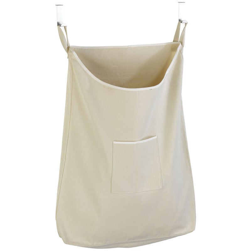 Panier à linge Canguro Wenko sac à Linge à suspendre aux portes, fermeture éclair pratique sous le sac 65l, poche de rangement 100% Coton , Crochet