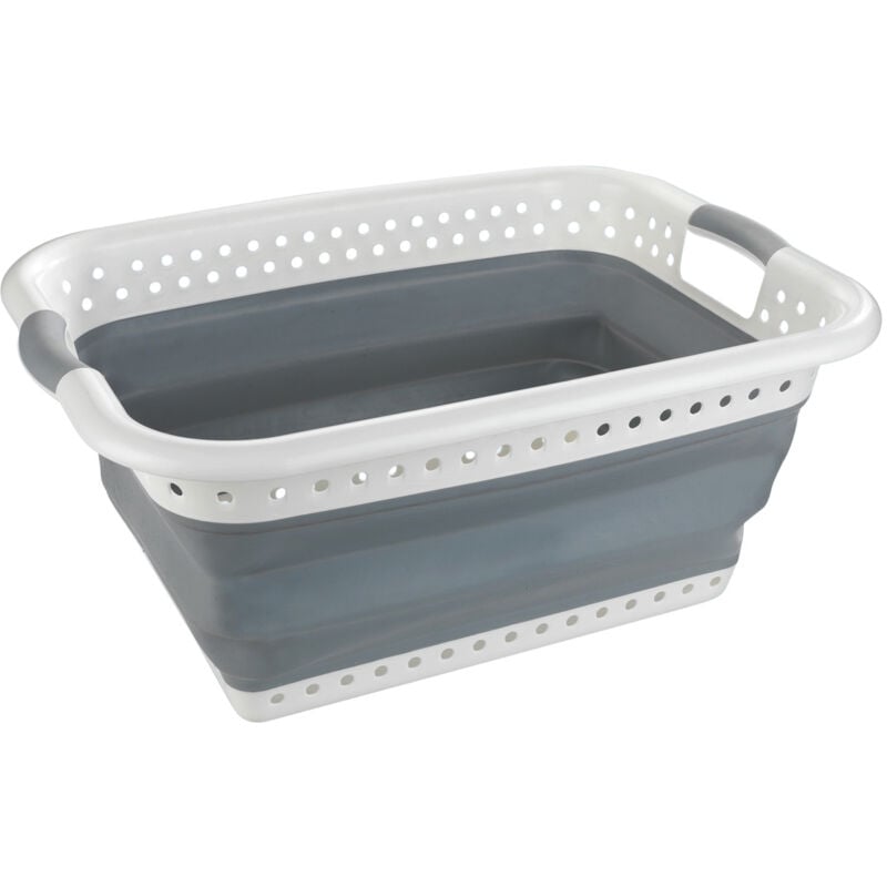 Wenko - Panier à linge pliable Bac à linge capacité 38L, Poignées antidérapantes, Polypropylène - Plastique, 61x26x45 cm(replié H8 cm), Blanc-gris