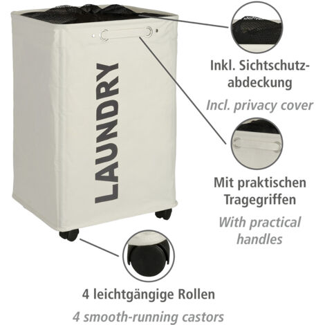 WENKO Panier à linge Quadro Laundry, Panier à linge à roulettes et poignée de transport, Capacité 79L, Polyester, 140x60x33 cm, gris - Gris - Gris foncé