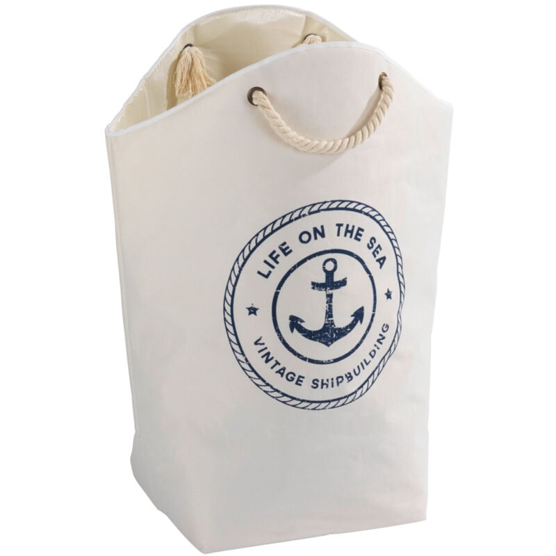 Panier à linge avec poignées tressées, Sylt, Capacité 58L, Polyester, 25x60x53 cm, Beige - Wenko