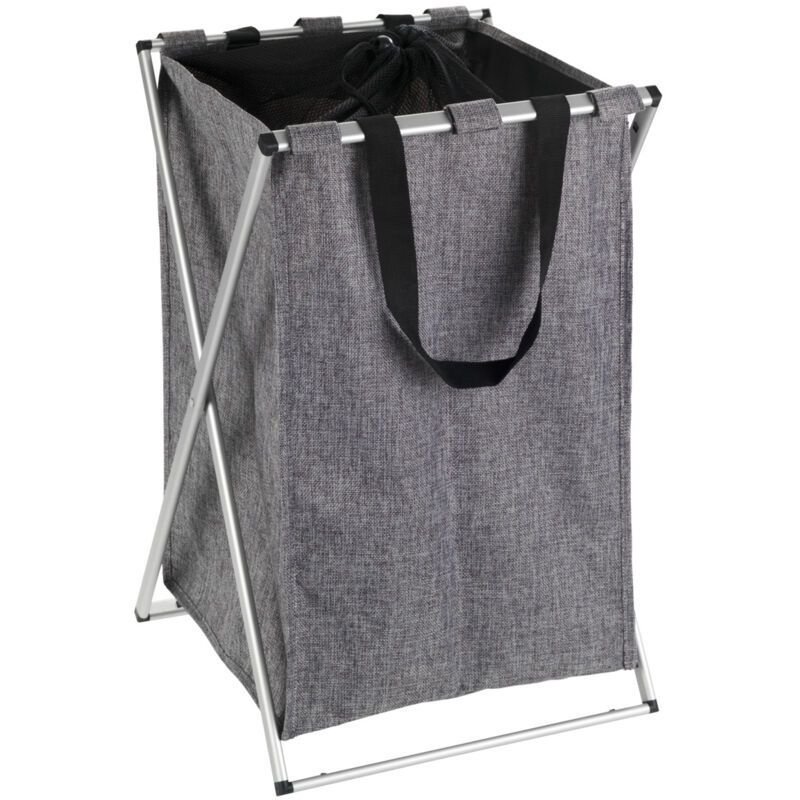 Wenko - Panier à linge Uno, panier à linge sale avec poignée de transport, capacité 52L, Cadre aluminium - Tissu Polyester, 35x57x38 cm, gris chiné