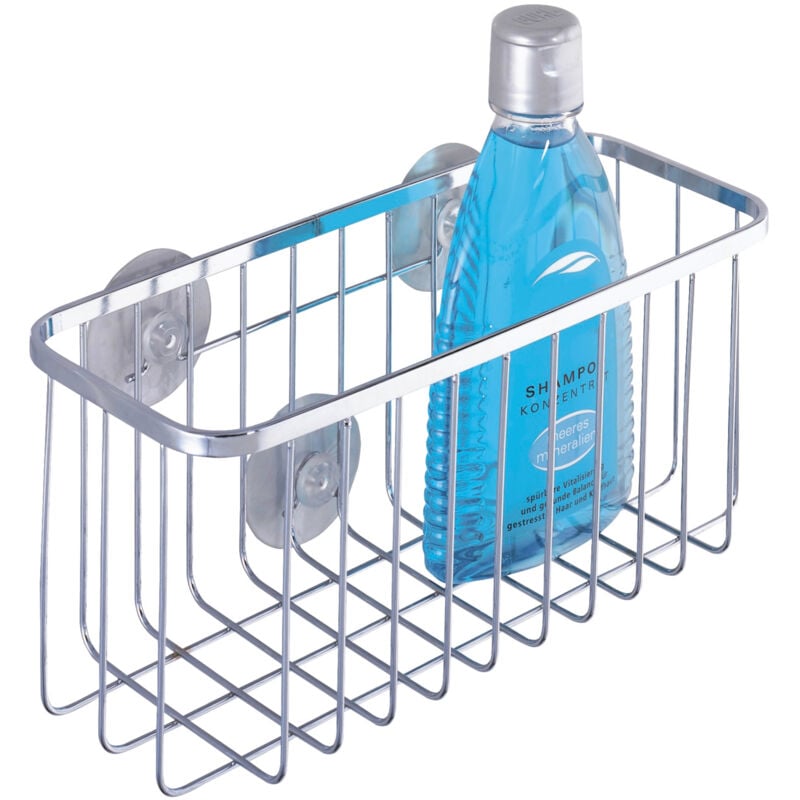 Panier de douche mural, fixation sans perçage ventouse, Ragusa, Acier inox, 22,5x10,5x10 cm, brillant - Wenko