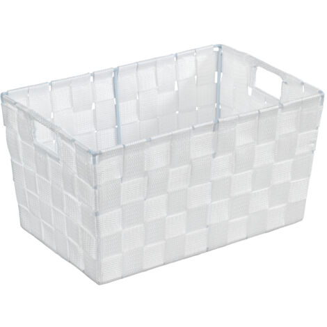 Wenko – Panier de rangement blanc 30x15x20cm – Plastique PP tressé – 2 poignées pour transport facile – Organisateur salle de bain et cuisine