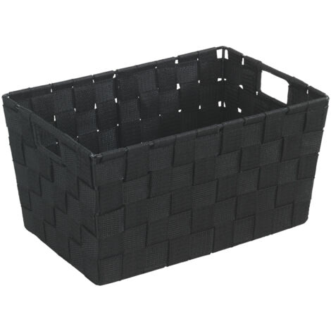 Wenko – Panier de rangement tressé 30 cm – Plastique polypropylène noir – Avec poignées – Pour salle de bain et chambre d'enfant