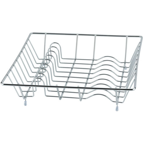 Wenko – Égouttoir à vaisselle en métal chromé – Espace assiettes et verres – Pieds antidérapants – Dimensions 35 x 9 x 35 cm – Argent brillant