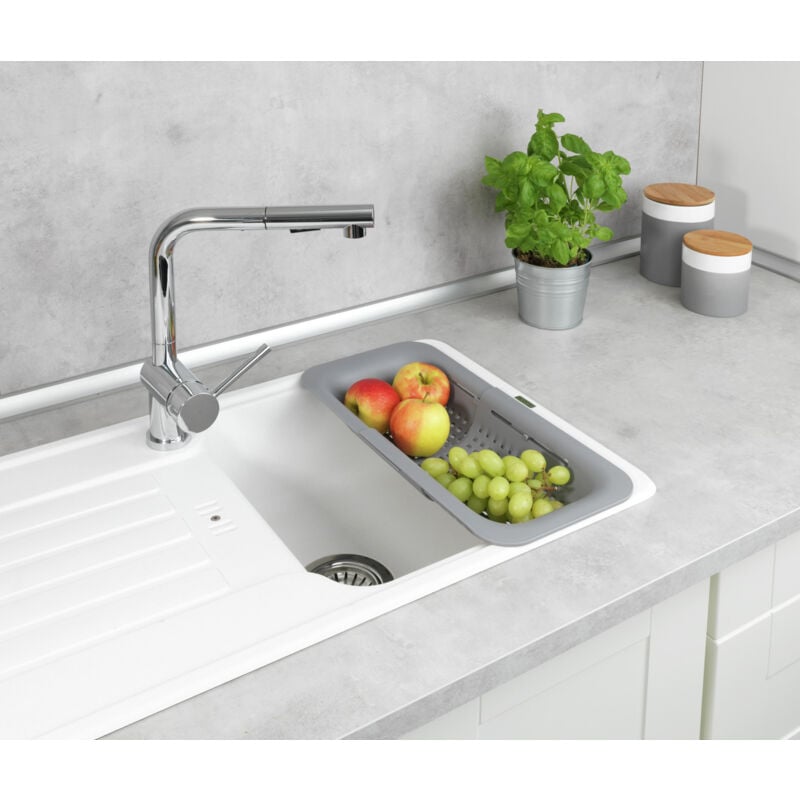 Passoire d'évier Sivo, passoire pratique pour évier en plastique, laver les fruits et légumes, extensible jusqu'à 50 cm pour un travail hygiénique