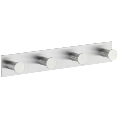 Wenko – Patère murale 4 crochets en acier inoxydable dépoli – Fixation adhésive sans perçage – Dimensions 25,5x4x3,3 cm – Pour salle de bain et cuisine