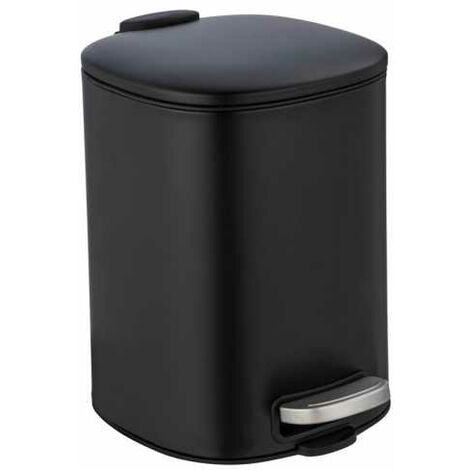 WENKO Pattumiera a pedale Alassio, piccola pattumiera per il bagno, capacità 5L, acciaio, 24,5x20,5x27 cm, nero