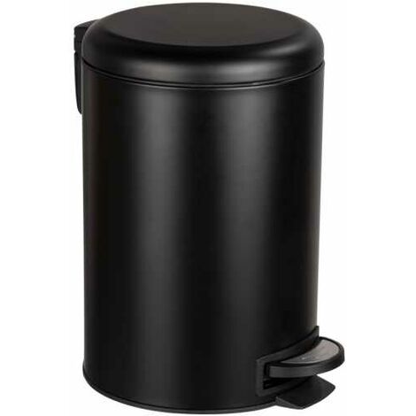 WENKO Pattumiera a pedale Leman, Pattumiera da 12L con chiusura ammortizzata "easy close", Acciaio Inossidabile, 25x38x32 cm, nero
