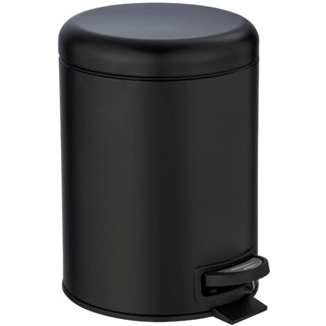 WENKO Pattumiera a pedale Leman, piccola pattumiera per bagno, capacità 5L, in acciaio, 21x24x28 cm, nero