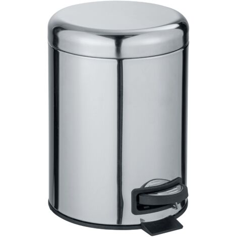 WENKO Pattumiera a pedale Leman, piccola pattumiera per il bagno, capacità 5L, acciaio, 21x24x28 cm, lucido