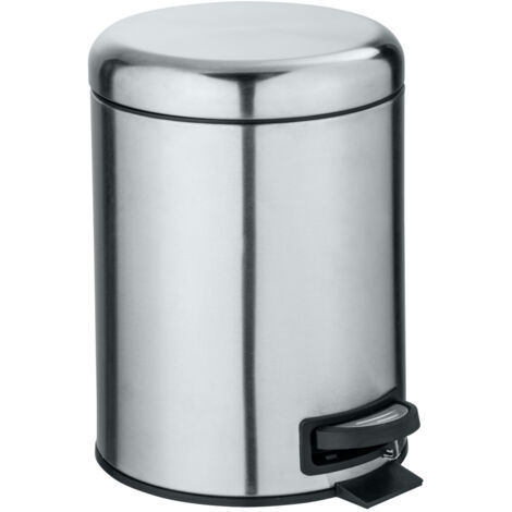 WENKO Pattumiera a pedale Leman, piccola pattumiera per il bagno, capacità 5L, acciaio, 21x24x28 cm, opaco