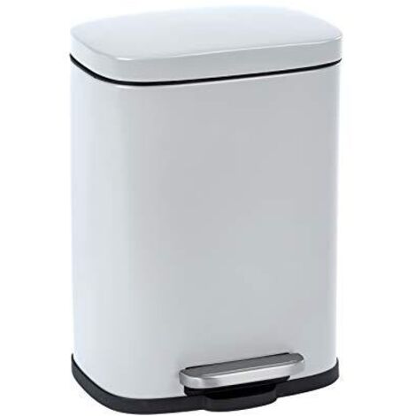 WENKO Pattumiera a pedale Leno con freno di caduta Easy-Close, Pattumiera piccola per bagno 5L, Acciaio, 21,5x19x29,5 cm, bianco
