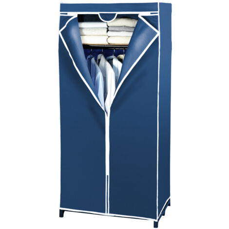 Wenko – Penderie en tissu avec étagère et tringle – Polyester micro-respirant – Dimensions 75x160x50cm – Charge max 10 kg – Bleu