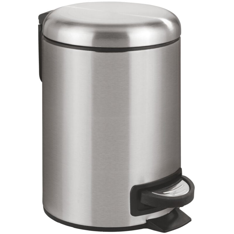 Poubelle Wenko leman 3L inox brossé à pédale anti-empreintes silencieuse design easy close pour salle de bain 17 x 25 x 22,5 cm métal satiné et